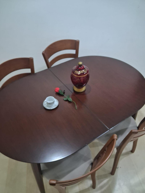 Masa Sandalye 90644 Retro Ayak Model Kayın Retro Açılır Parlak Koyu Ceviz Tabla