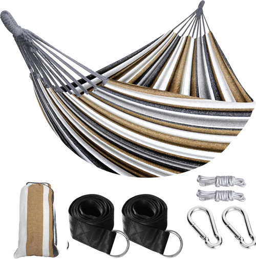Çift Kişilik XL 260x150cm Kemerli Kolay Kurulabilir Kanvas Hamak Çantalı Kahve
