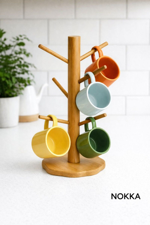 Bambu Fincan Rafı, Bambu Askılık 35 cm 6 raf