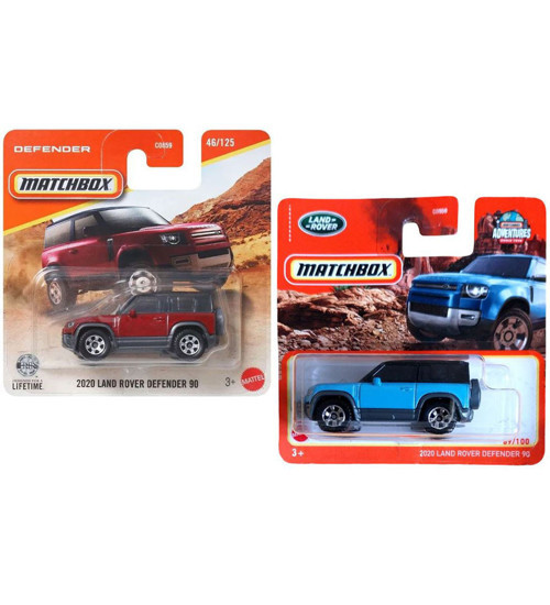 2 Araç Set - Matchbox 2020 Land Rover Defender 90 - Mavi & Bordo (1/64)