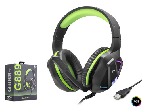 G889 USB RGB Over-Ear Mikrofonlu Gaming Kulaklık Siyah Yeşil