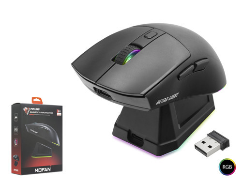 MF1215B Dual Mode RGB Gaming Mouse Manyetik Şarj Standlı 2.4 GHz Bluetooth Siyah