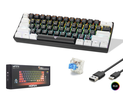 MF1701BW Mekanik Gaming Mini Klavye Blue Switch RGB 61 Tuş Siyah Beyaz