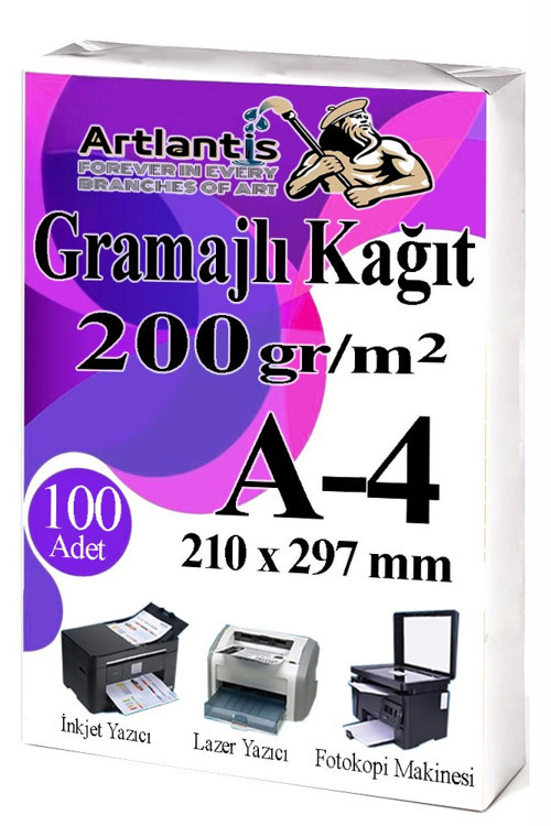 A4 Gramajlı Fotokopi Kağıdı 100 Adet 200 gr Sertifika Kağıdı Kalın Kağıt Baskı Tüm Yazıcılara Uyumlu 21x29.7cm Ofis Büro