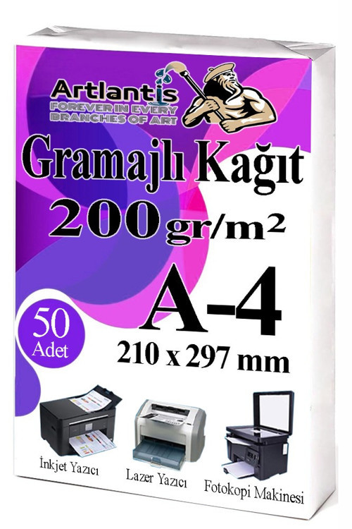 A4 Gramajlı Fotokopi Kağıdı 50 Adet 200 gr Sertifika Kağıdı Kalın Kağıt Baskı Tüm Yazıcılara Uyumlu 21x29.7cm Ofis Büro