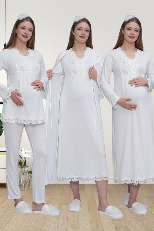 Mecit 1519 Ekru Lohusa Sabahlık Gecelik Pijama Set