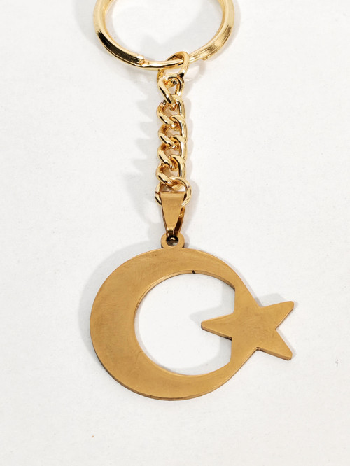 Ay Yıldız Figürlü Anahtarlık Gold Renk – Milli ve Anlamlı Şık Çanta & Anahtar Aksesuarı