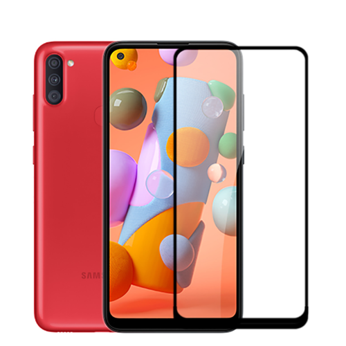 Galaxy A11 MKST Kenarları Kırılmaya Dayanıklı Cam Ekran Koruyucu - Siyah