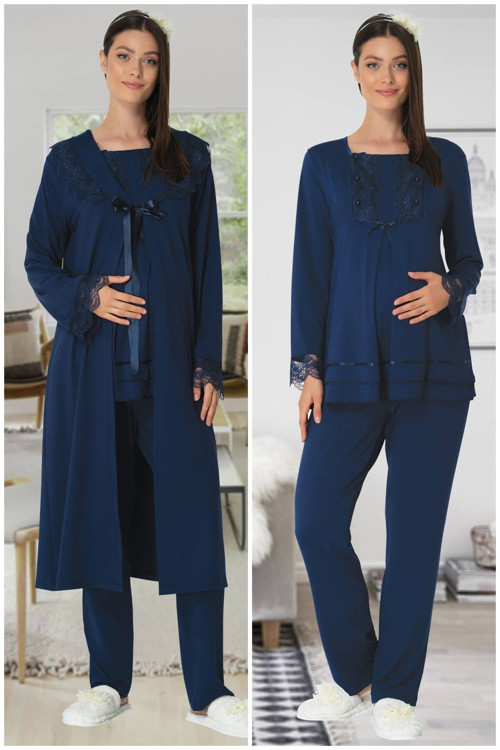 Carpediem L.R. 1513 Lacivert Sabahlıklı Hamile Lohusa Pijama Takımı