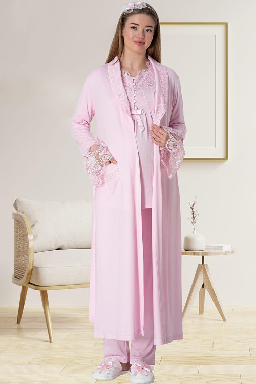 Mecit 5416 Pembe Uzun Sabahlıklı Lohusa Pjama Takımı