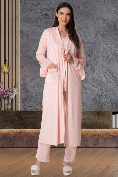 Mecit 5557 Pudra Uzun Sabahlıklı Lohusa Pijama Takımı