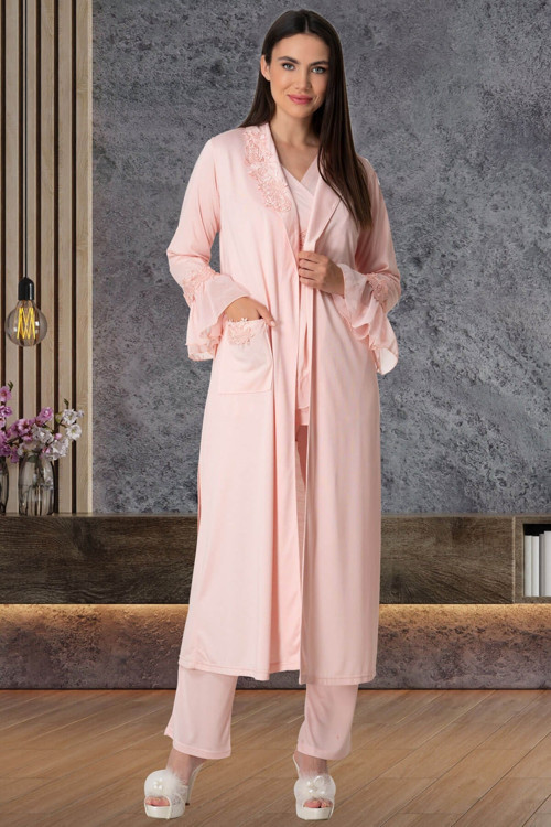 Mecit 5557 Pudra Uzun Sabahlıklı Lohusa Pijama Takımı