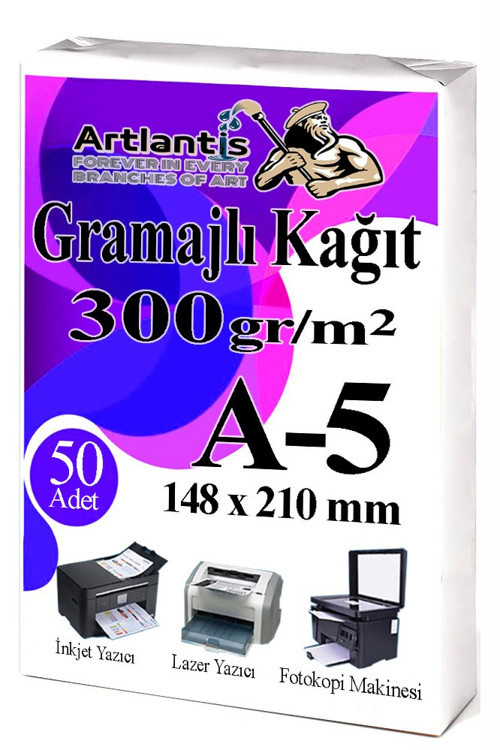 A5 Gramajlı Fotokopi Kağıdı 50 Adet 300 gr Sertifika Kağıdı Kalın Kağıt Baskı Tüm Yazıcılara Uyumlu 14.8x21cm Ofis Büro