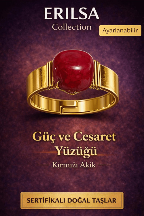 Sertifikalı Kırmızı Akik Doğal Taş Yüzük – Güç ve Cesaret Enerji Ayarlanabilir