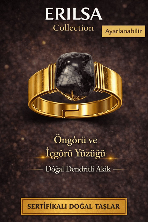 Sertifikalı Öngörü ve İçgörü Yüzüğü Dendritli Akik Doğal Taş Yüzük Ayarlanabilir El Yapımı