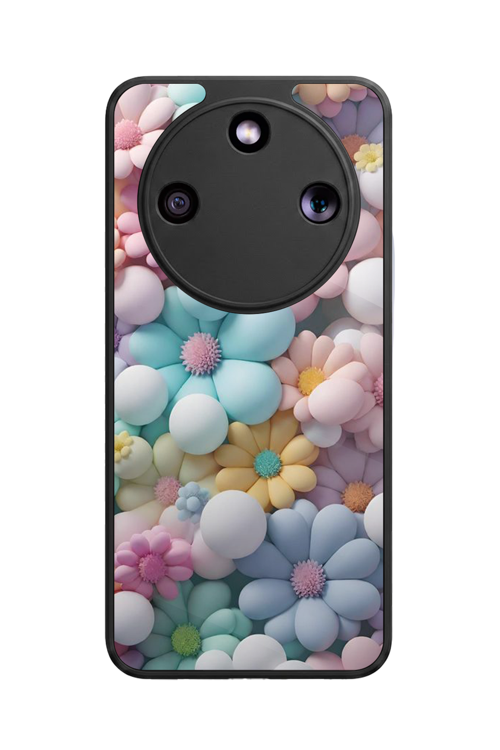 Honor Magic 8 Lite Uyumlu Çiçek ve Papatya Baskılı Glossy Premium Mat Siyah Silikon Kılıf