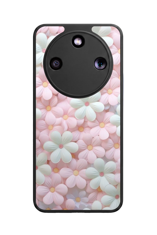 Honor Magic 8 Lite Uyumlu Çiçek ve Papatya Baskılı Glossy Premium Mat Siyah Silikon Kılıf