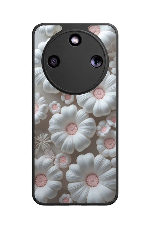 Honor Magic 8 Lite Uyumlu Çiçek ve Papatya Baskılı Glossy Premium Mat Siyah Silikon Kılıf