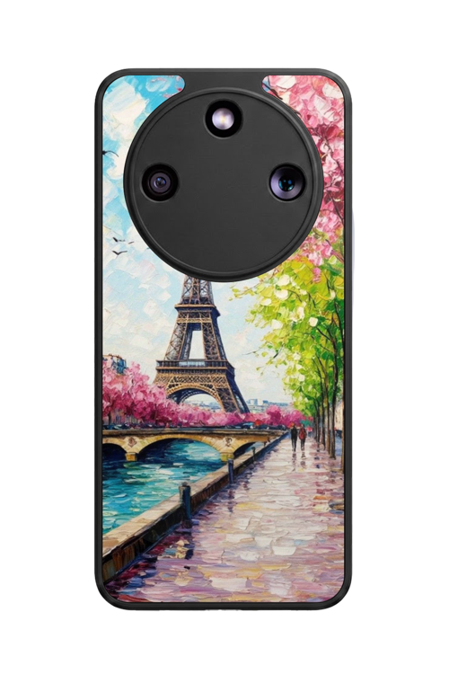 Honor Magic 8 Lite Uyumlu Eyfel Baskılı Glossy Premium Mat Siyah Silikon Kılıf