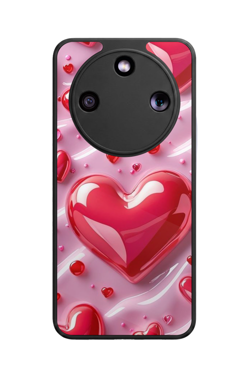 Honor Magic 8 Lite Uyumlu Kalp Baskılı Glossy Premium Mat Siyah Silikon Kılıf