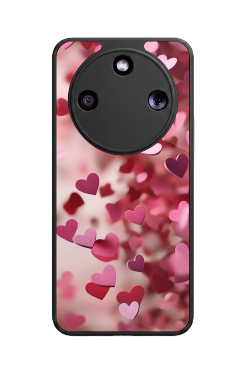Honor Magic 8 Lite Uyumlu Kalp Baskılı Glossy Premium Mat Siyah Silikon Kılıf