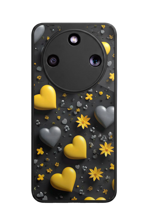 Honor Magic 8 Lite Uyumlu Kalp Baskılı Glossy Premium Mat Siyah Silikon Kılıf