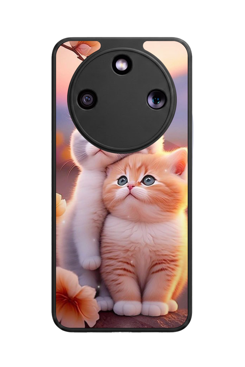 Honor Magic 8 Lite Uyumlu Kedi Baskılı Glossy Premium Mat Siyah Silikon Kılıf