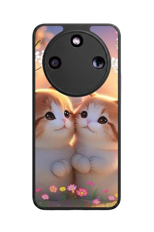 Honor Magic 8 Lite Uyumlu Kedi Baskılı Glossy Premium Mat Siyah Silikon Kılıf