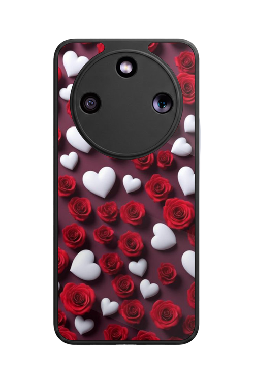 Honor Magic 8 Lite Uyumlu Kalp Baskılı Glossy Premium Mat Siyah Silikon Kılıf