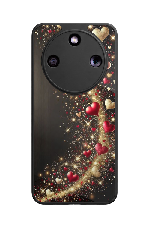 Honor Magic 8 Lite Uyumlu Kalp Baskılı Glossy Premium Mat Siyah Silikon Kılıf