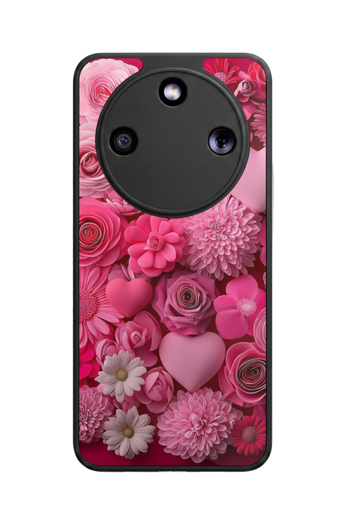 Honor Magic 8 Lite Uyumlu Kalp Baskılı Glossy Premium Mat Siyah Silikon Kılıf