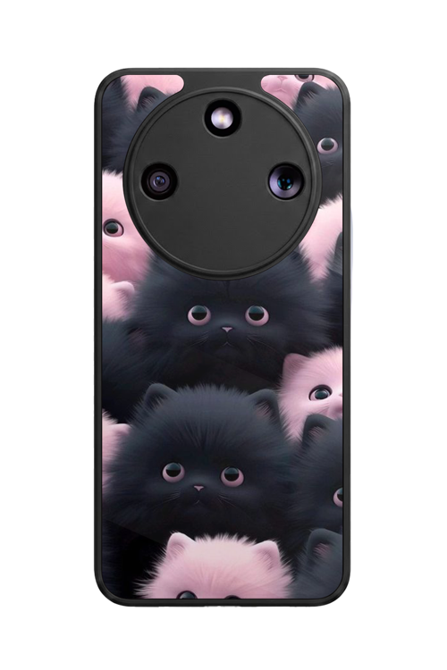 Honor Magic 8 Lite Uyumlu Kedi Baskılı Glossy Premium Mat Siyah Silikon Kılıf