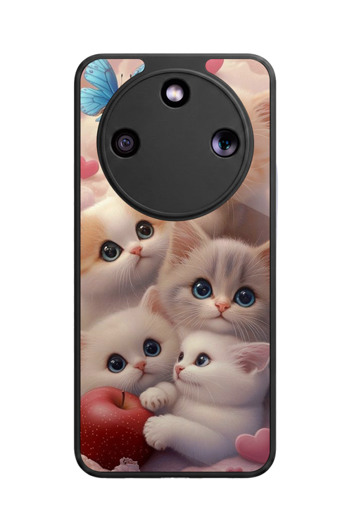 Honor Magic 8 Lite Uyumlu Kedi Baskılı Glossy Premium Mat Siyah Silikon Kılıf