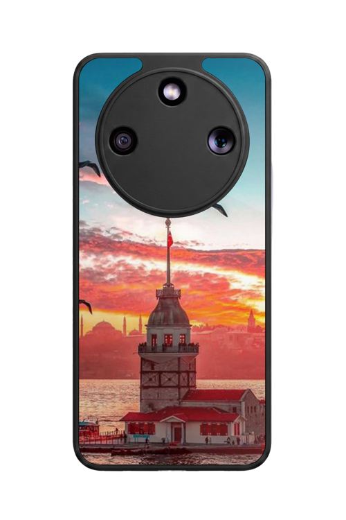Honor Magic 8 Lite Uyumlu Kız Kulesi Baskılı Glossy Premium Mat Siyah Silikon Kılıf
