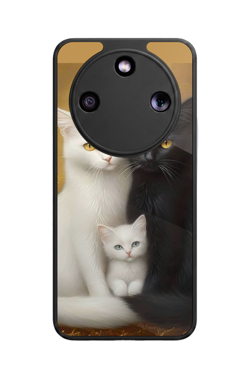 Honor Magic 8 Lite Uyumlu Kedi Baskılı Glossy Premium Mat Siyah Silikon Kılıf