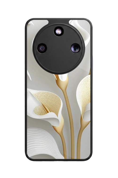Honor Magic 8 Lite Uyumlu Yaldız Çiçek Baskılı Glossy Premium Mat Siyah Silikon Kılıf