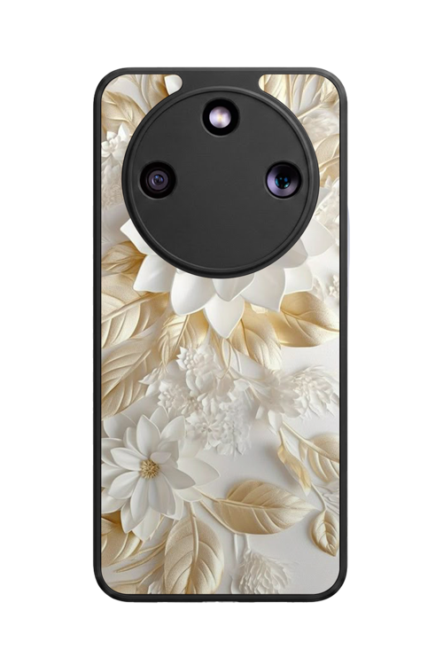 Honor Magic 8 Lite Uyumlu Yaldız Çiçek Baskılı Glossy Premium Mat Siyah Silikon Kılıf