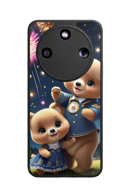 Honor Magic 8 Lite Uyumlu Oyuncak Ayı Baskılı Glossy Premium Mat Siyah Silikon Kılıf