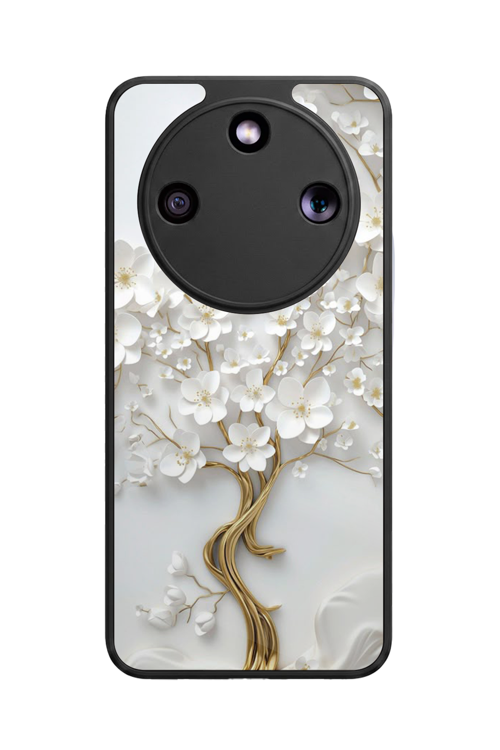 Honor Magic 8 Lite Uyumlu Yaldız Çiçek Baskılı Glossy Premium Mat Siyah Silikon Kılıf