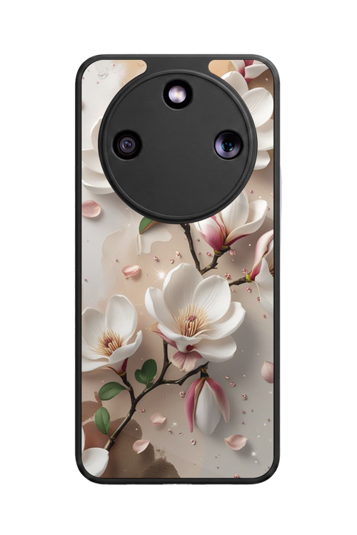 Honor Magic 8 Lite Uyumlu Yaldız Çiçek Baskılı Glossy Premium Mat Siyah Silikon Kılıf