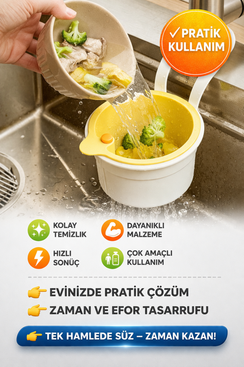 Musluk Askılı Lavabo Süzgeci Makarna Sebze Süzme Gider Filtresi Pratik Mutfak Sepeti Renkli