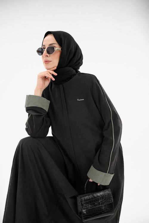 Sare Cupra Biyeli Kol Katlamalı Ferace – Siyah - Haki