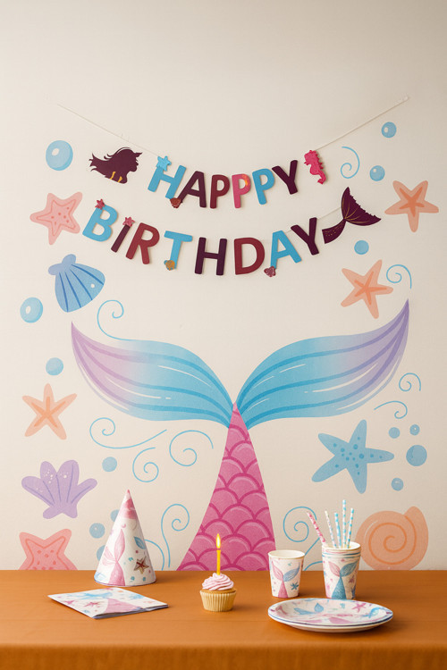 Denizkızı Temalı Lila Mor Pembe Happy Birthday Large Yazı