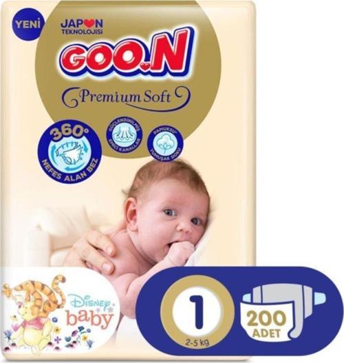 Goon Premium Soft Bebek Bezi 1 Beden Premium Bant 200 Adet