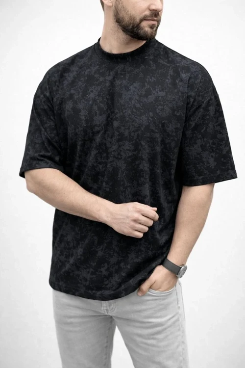 Erkek Premium Tişört OSY Yumuşak Dokulu Yıkamalı Oversize T-Shirt - Siyah