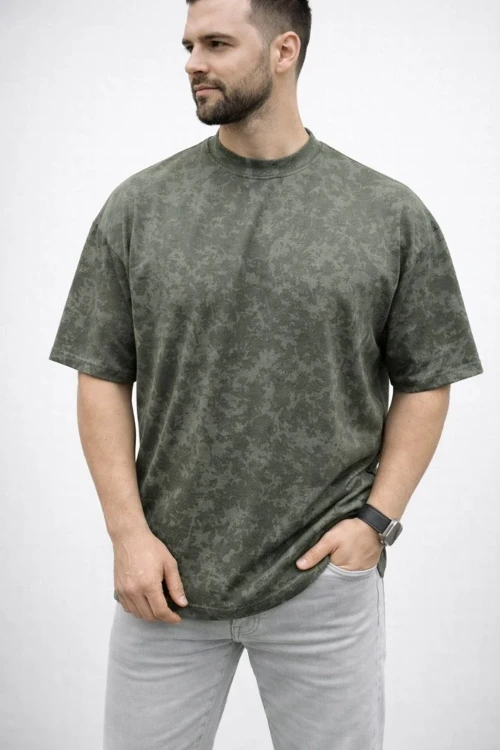 Erkek Premium Tişört OSY Yumuşak Dokulu Yıkamalı Oversize T-Shirt - Haki