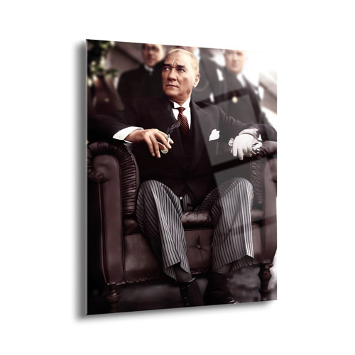 Atatürk Portre Cam Tablo – Modern Siyah Beyaz Duvar Dekoru - Ata026