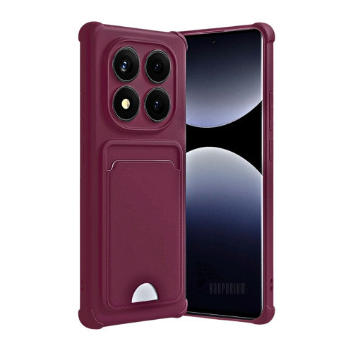 Redmi Note 14 Pro 5G Uyumlu Kartlıklı Silikon Kılıf Kamera Korumalı Esnek Pastel Kapak - Bordo