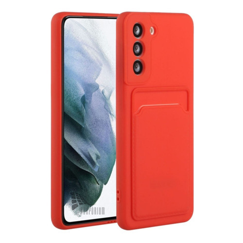 Samsung Galaxy A35 Uyumlu Kartlıklı Silikon Kılıf Kamera Korumalı Esnek Pastel Kapak - Kırmızı