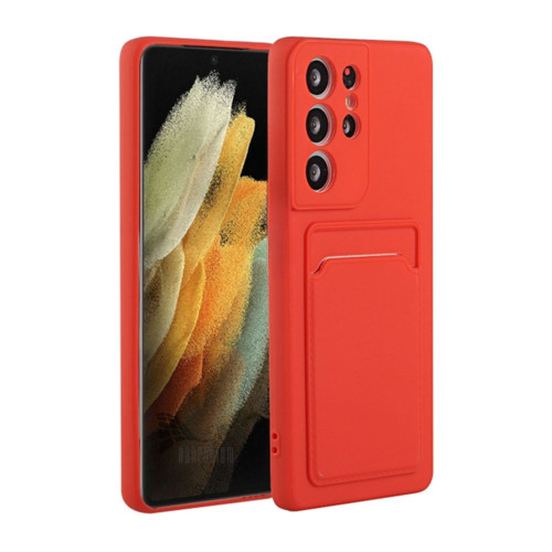 Samsung Galaxy S24 Ultra Uyumlu Kartlıklı Silikon Kılıf Kamera Korumalı Esnek Kapak - Kırmızı